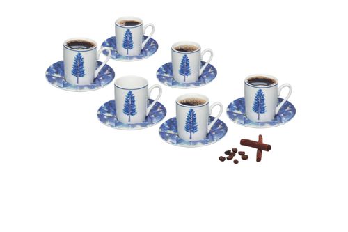 Jogo com 6 Xícaras Porcelana de Café e Pires 80 ml ( 46787 )