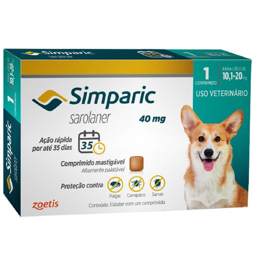 Simparic 40mg Cães 10,1 até 20Kg 1 Comprimidos