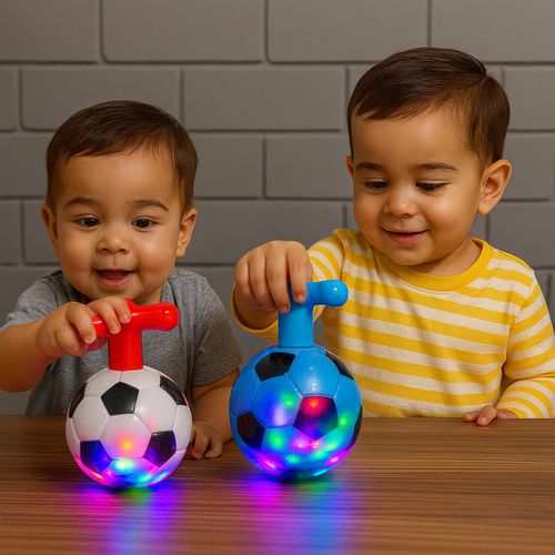 Pião Infantil com Luz LED Colorida em Formato de Bola Brinquedo com Lançador Manual Gira 360 Graus