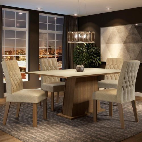 Sala de Jantar Ingrid Mesa Tampo Madeira 4 Cadeiras Madesa