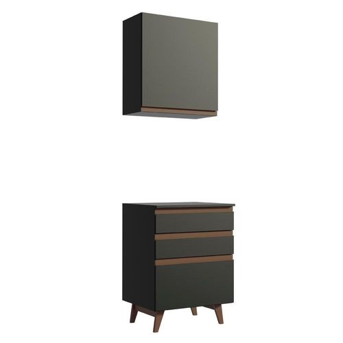 Kit Reims com Armário Aéreo e Balcão Preto Madesa