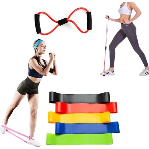 Kit Elástico Extensor Para Exercicio E Conjunto 5 Faixa Elastica Thera Band Treino Em Casa Ginastica Fisioterapia Yoga