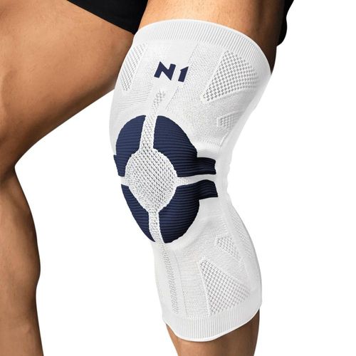 Joelheira N1 Sport Pro com haste Lateral e Gel - 01 Unidade Branca e Marinho