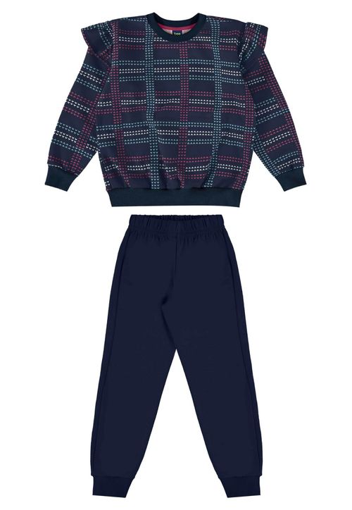 Conjunto Infantil Feminina com Blusão Xadrez e Calça Bee Loop