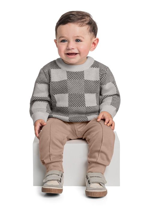 Blusão em Tricô Xadrez para Bebê Menino Quimby