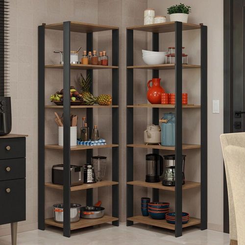 Armário Estante Multiuso Organizador De Canto 10 Prateleiras 118cm Rustic Preto Madesa
