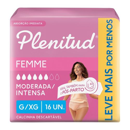 Roupa Íntima Descartável Plenitud Femme G/XG 16 Unidades