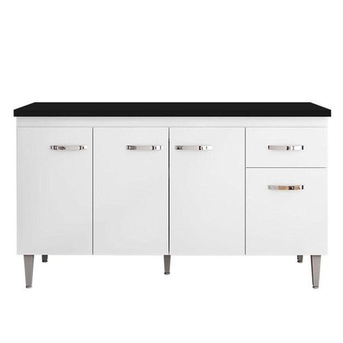 Balcão De Cozinha Gabriela Branco Flex Com Tampo 150 Cm Preto Fosco - Ajl