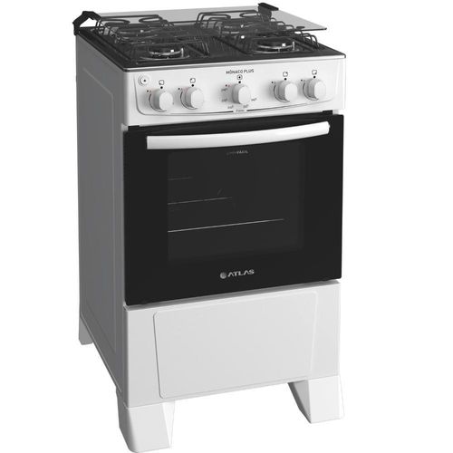 Fogão 4 Bocas Atlas Mônaco Plus Branco com Acendimento Automático e Mesa Inox