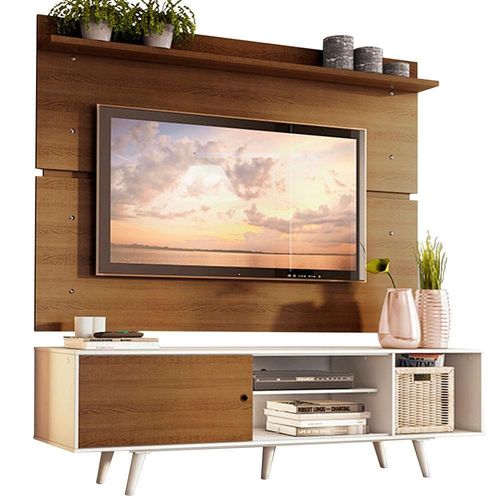 Rack Dubai e Painel até 65" com Pés Branco/rustic Madesa