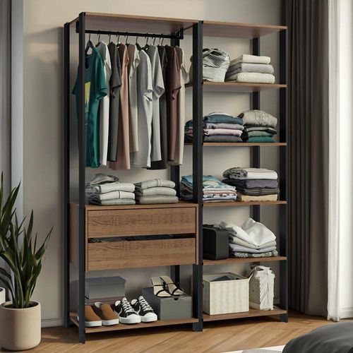 Guarda-roupa Closet Modulado Valencia Rustic/Preto Madesa Xa