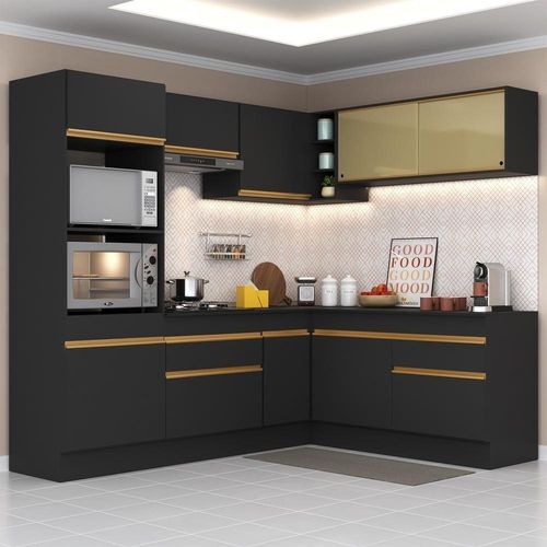 Cozinha Completa De Canto Mp2099 Com Armário E Balcão Preta
