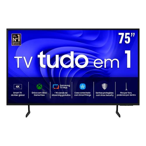 Smart TV 75” 4K LED Samsung 75DU7700 Processador Crystal Gaming Hub AI Energy Mod