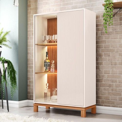 Cristaleira 1 Porta Iluminação Interna Led Jace Bege Caemmun