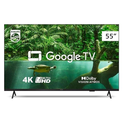 Tv Philips 55 Polegadas 55pug7408/78 4k Google Tv Wifi 5g Com Voz Bluetooth Dolby Atmos Preto Bivolt