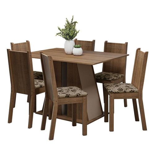 Conjunto Sala De Jantar Mesa Tampo De Madeira 6 Cadeiras Rustic/crema/bege Marrom