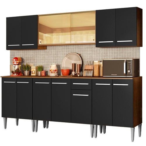 Cozinha Completa Madesa Balcão e Armário Aéreo Rustic/preto