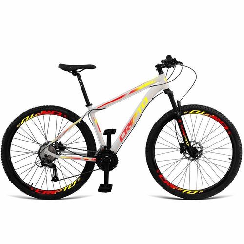 Bicicleta Aro 29 Cripto 27 Marchas Freio Hidráulico K7-trava - 17" Branco-amarelo E Vermelho