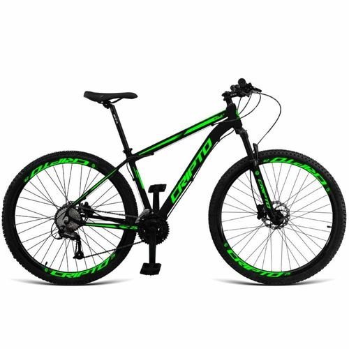 Bicicleta Aro 29 Cripto 24 Marchas Shimano E Freios A Disco - Preto-verde - 21" Preto-verde