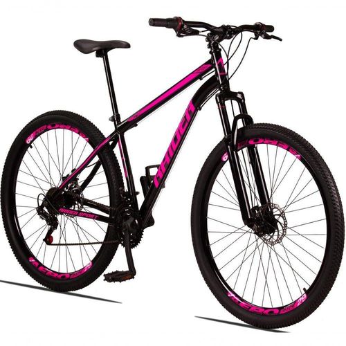 Bicicleta 29 Raider Sport Aço 21M Freio a Disco c/ Suspensão Preto+rosa