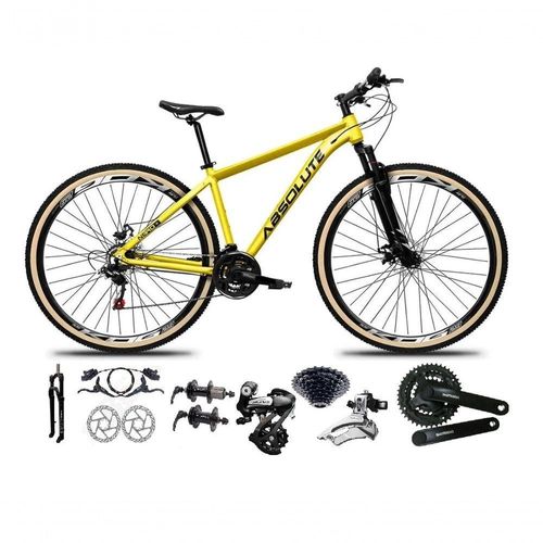 Bicicleta Aro 29 Absolute Nero 5 Shimano Altus 24v Freios Hidráulicos Garfo Com Trava Pneu Com Faixa Amarelo Tam 15