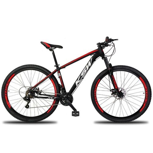 Bicicleta Aro 29 Ksw 2x9v Freio Hidráulico Trava K7 11-40 - Preto-vermelho E Branco - 19"