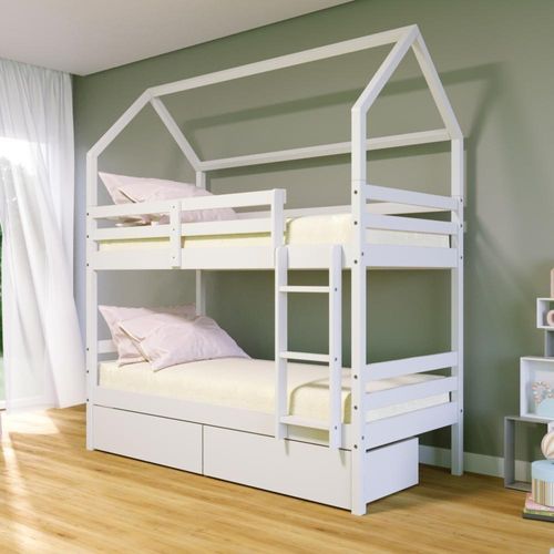 Beliche Casinha Solteiro Slim RB 2 Gavetas Madeira Branco