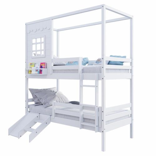 Beliche Casinha Reta Grade Removível Escorregador Branco