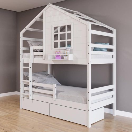 Beliche Casinha Janela 2 Gavetas Grade Branco