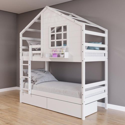 Beliche Casinha Janela 2 Gavetas Madeira Branco