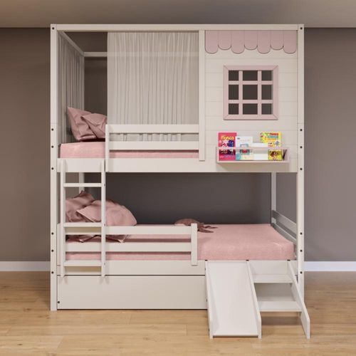 Treliche Casinha Reta Removível Escorregador Cortina Rosa