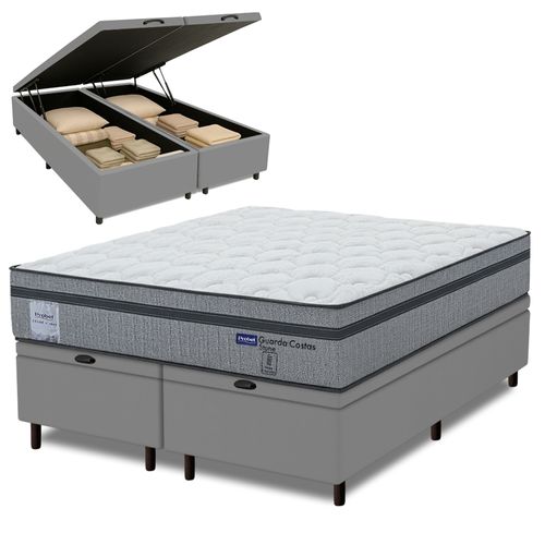 Cama Box Baú Queen Probel Molas Ensacadas Euro In 158x198x71cm Guarda Costas Stone Branco/Cinza