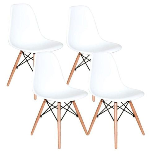 Kit 4 Cadeiras Charles Eames Eiffel Base Madeira Sala De Jantar Cozinha Branco Branco