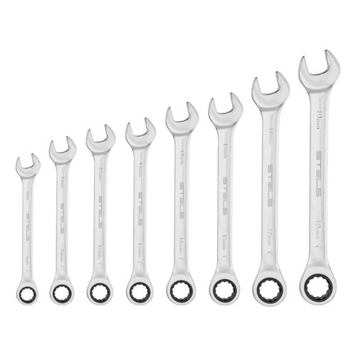 Jogo de Chave Combinada com Catraca Cromo Vanadio Cromado 8pcs Stels