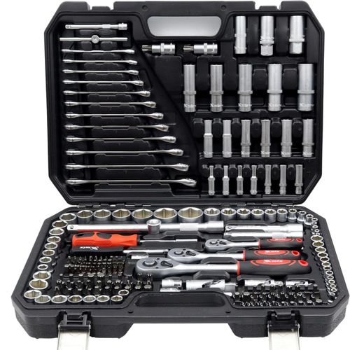 Kit Jogo de Soquete Chave Catraca 1/4 3/8 e 1/2 Pol. Combinada Allen Maleta 216 Peças Aço