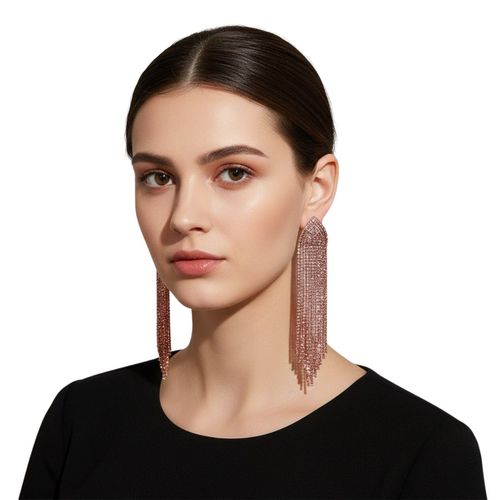 Brinco Longo Feminino Strass Brilhante Luxo Festa Alongado