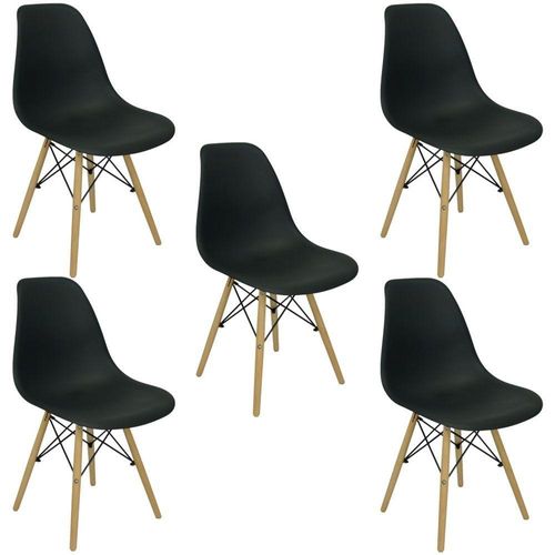 Kit 5Cadeiras Eiffel Charles Eames Wood Cozinha Jantar Preta