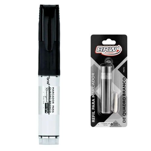 Kit Pincel Marcador Quadro Branco + Refil Com Ponta Extra Brw Preto