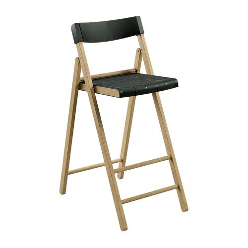 Banqueta Dobrável Alta com Encosto Tramontina Potenza Preto Madeira Tauari Natural