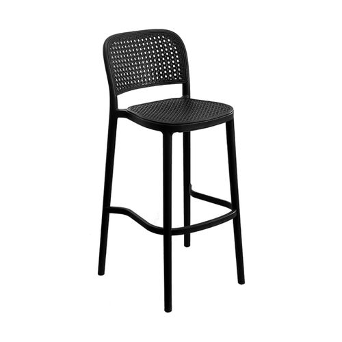 Banqueta Amis Preta em Polipropileno Simulando Palha no Assento e Encosto Or Design