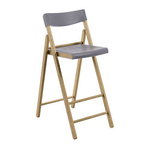 Banqueta Dobrável Alta com Encosto Tramontina Potenza Grafite Madeira Tauari Natural