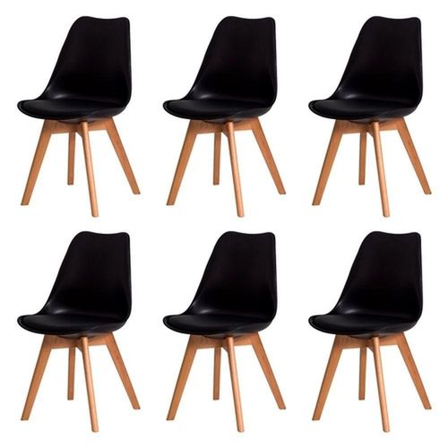 Kit C/6 Cadeiras Leda ? Charles Eames, Saarinen Wood Preta