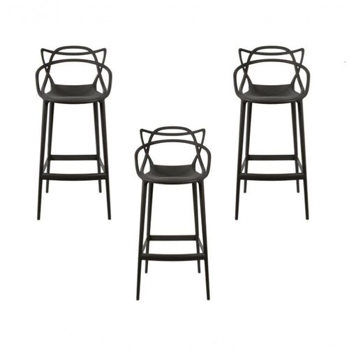 Kit - 3 X Banquetas Médias Masters Allegra - 66 Cm - tom escolhido Preto.