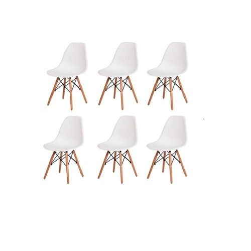 Kit 6 Cadeiras Charles Eames Eiffel Wood Design Branca