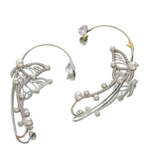 Brinco Estilo EarCuff Prateado Borboleta Strass Luxo Feminino