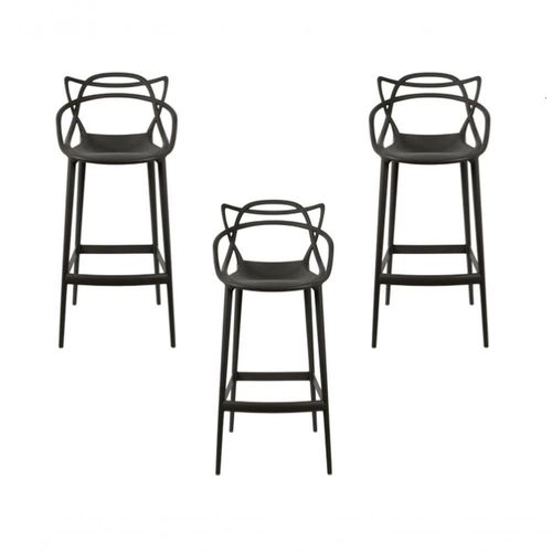 Kit - 3 X Banquetas Médias Masters Allegra - 66 Cm - Preto
