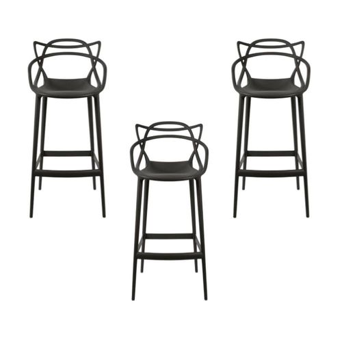 Conjunto C/3 Banqueta Allegra Alta Master Preta Cozinha Americana Balcão Polipropileno