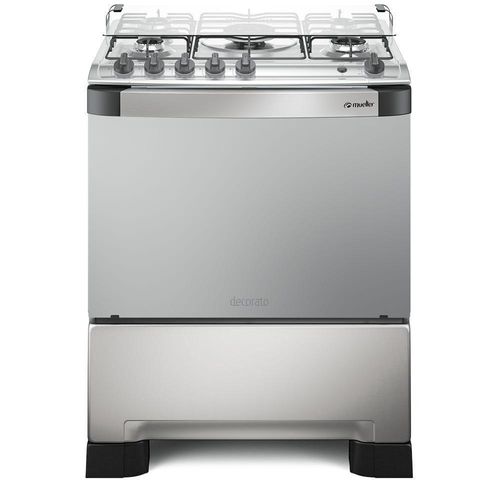 Fogão Mueller 5 Bocas Decorato Inox Com Tripla Chama Inox Bivolt
