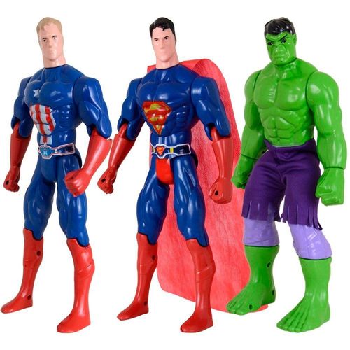 Kit Trio Brinquedos Hulk Capitão America Super Homem 29cm
