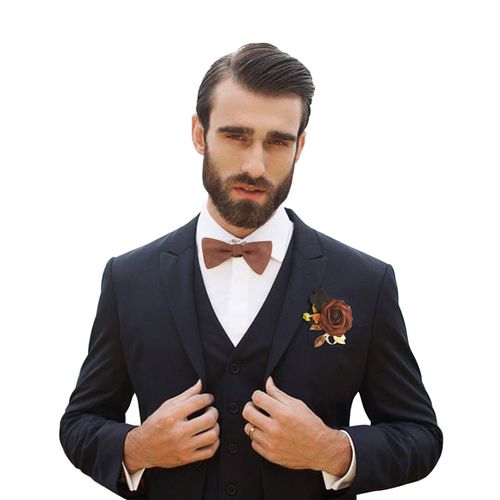 Broche Lapela Noivo Padrinho Casamento Flor De Cetim Marrom